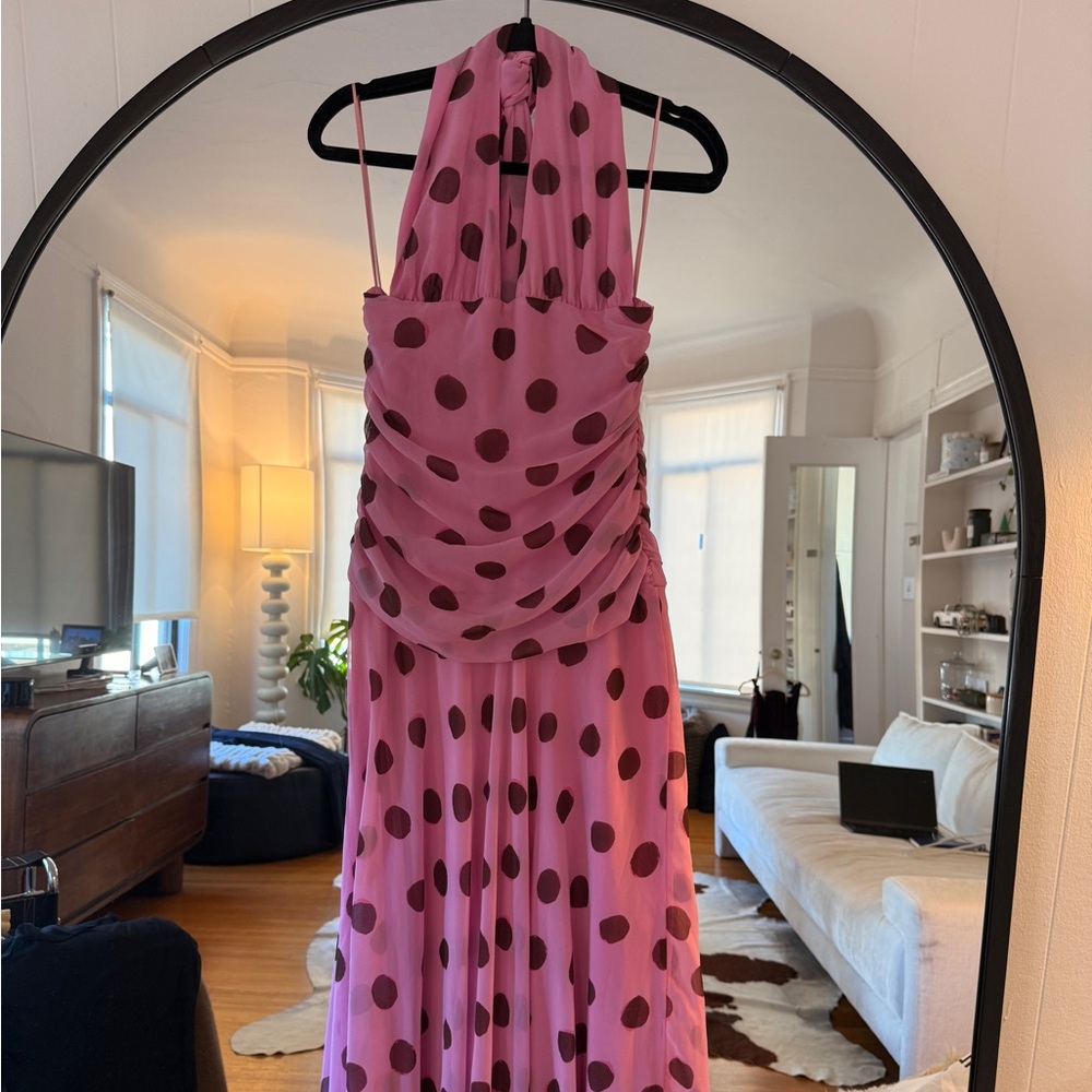 Zara Drop Waist Pink Polka Dot Halter Dress
